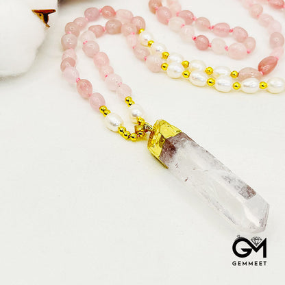 Pink River Stone Mixed Pearl Necklace