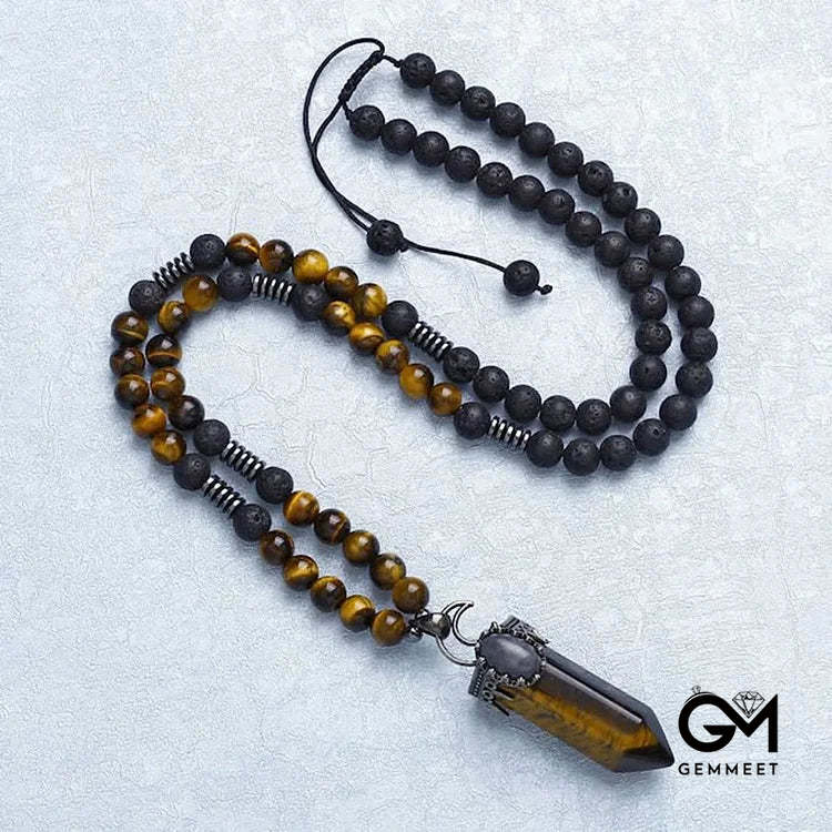 Crystal Hexagon Prism Pendant Mala Necklace