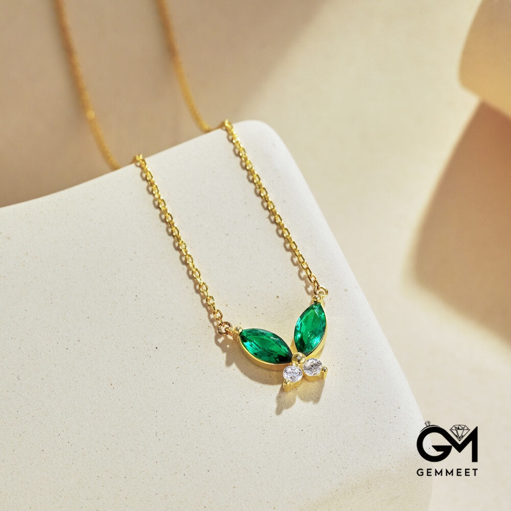 S925 Sterling Silver Green Zircon Butterfly Necklace