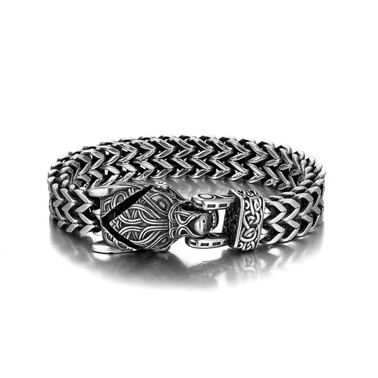 Nordic Viking Retro Punk Double Row Thick Wolf Head Bracelet