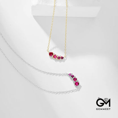 S925 Sterling Silver Rose Red Zircon Small Smile Arc Necklace