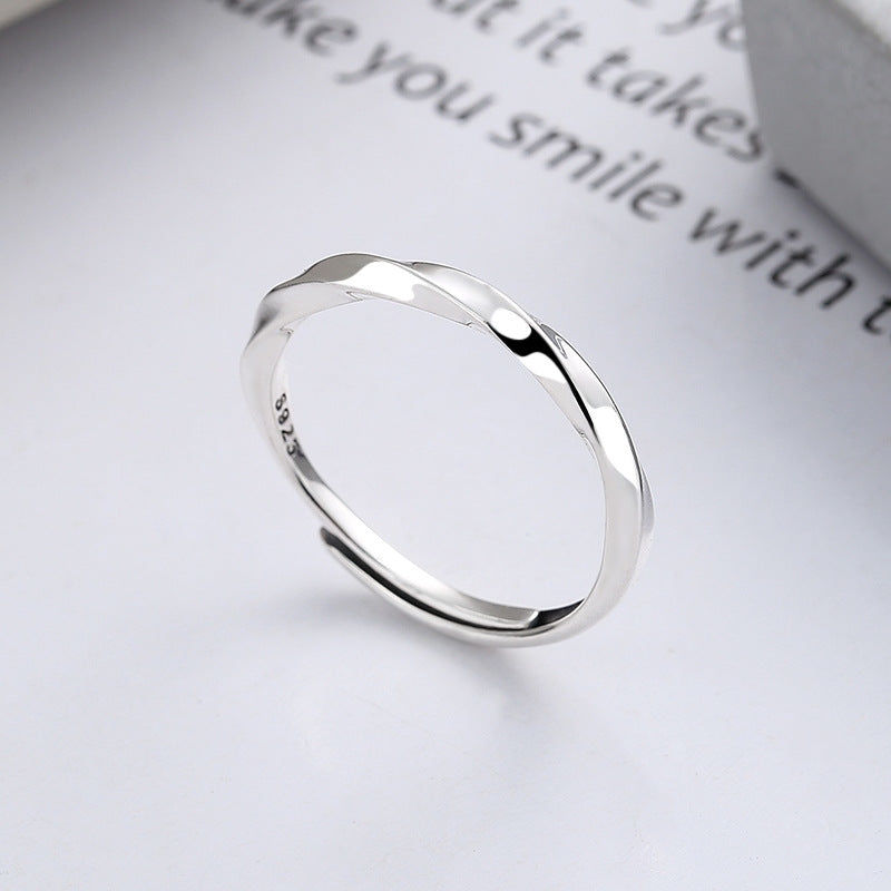 S925 Sterling Silver Small Fresh Ring Twist Design Sense Opening Ring