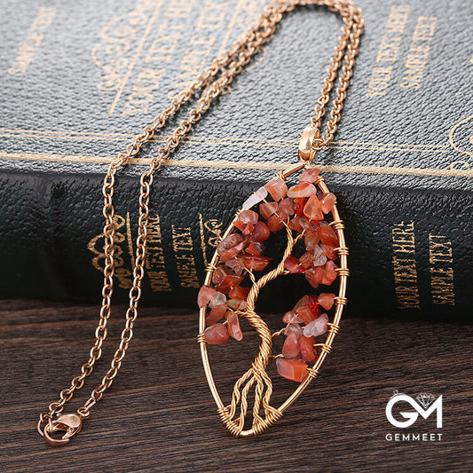 Gravel Crystal Geometric Tree of Life Pendant Necklace