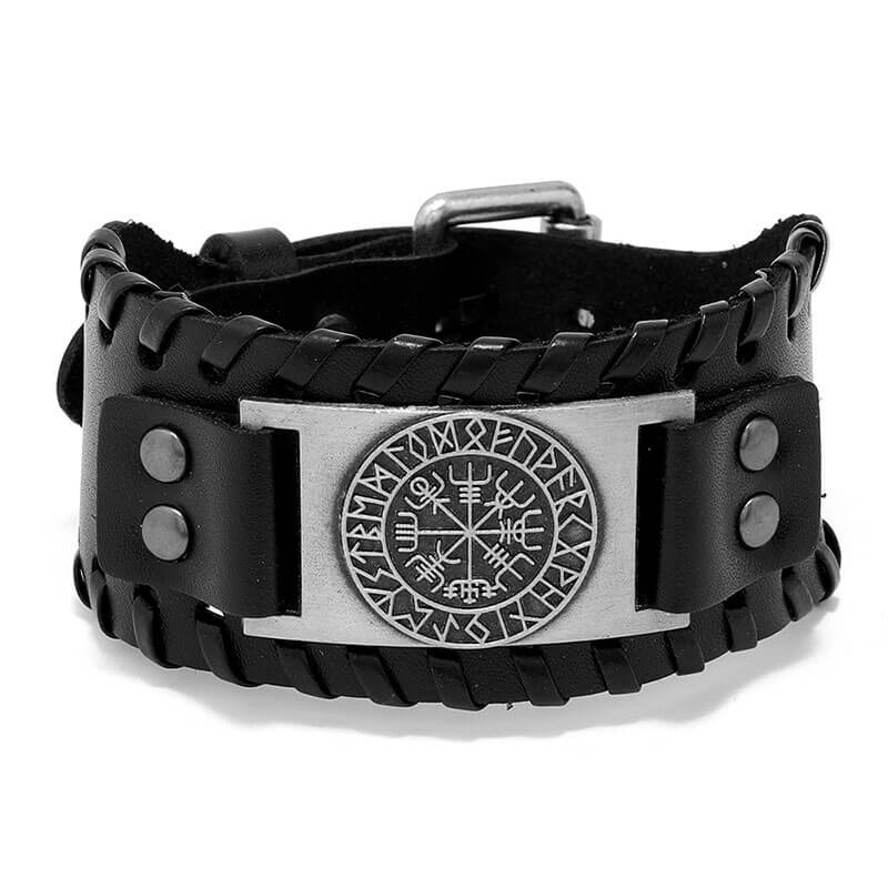 Nordic Viking Cowhide Bracelet Vintage Woven Compass Men's Leather Bracelet