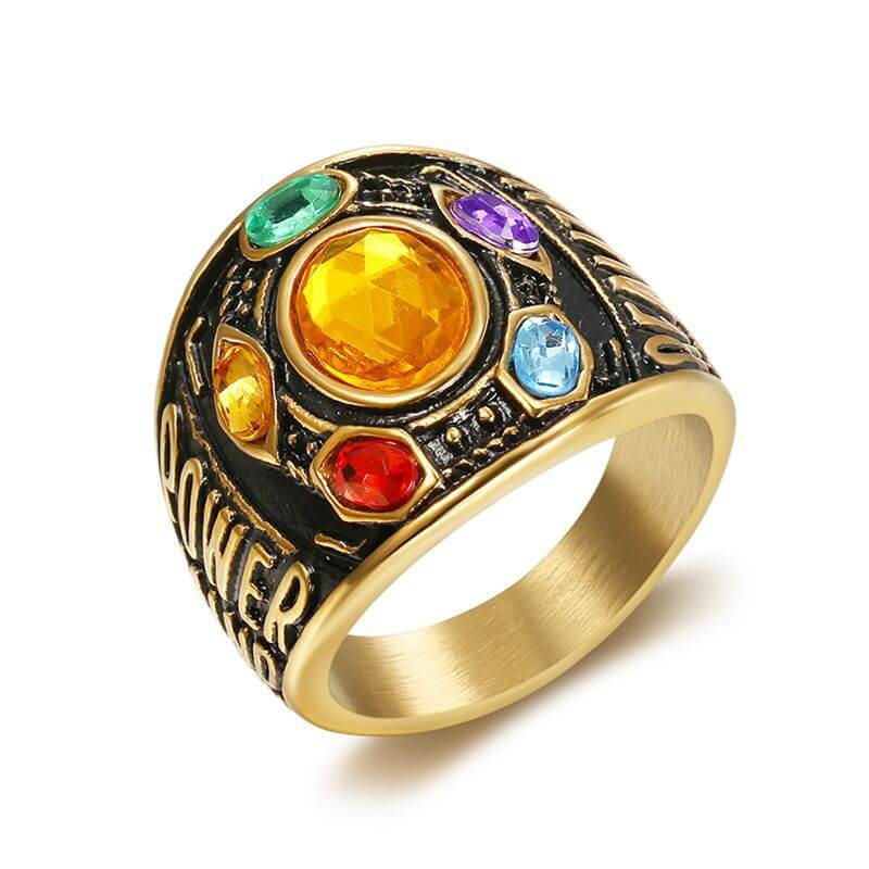 Hip Hop Anime Ring Titanium Steel Gold Plated Time Gemstone Men's Ring