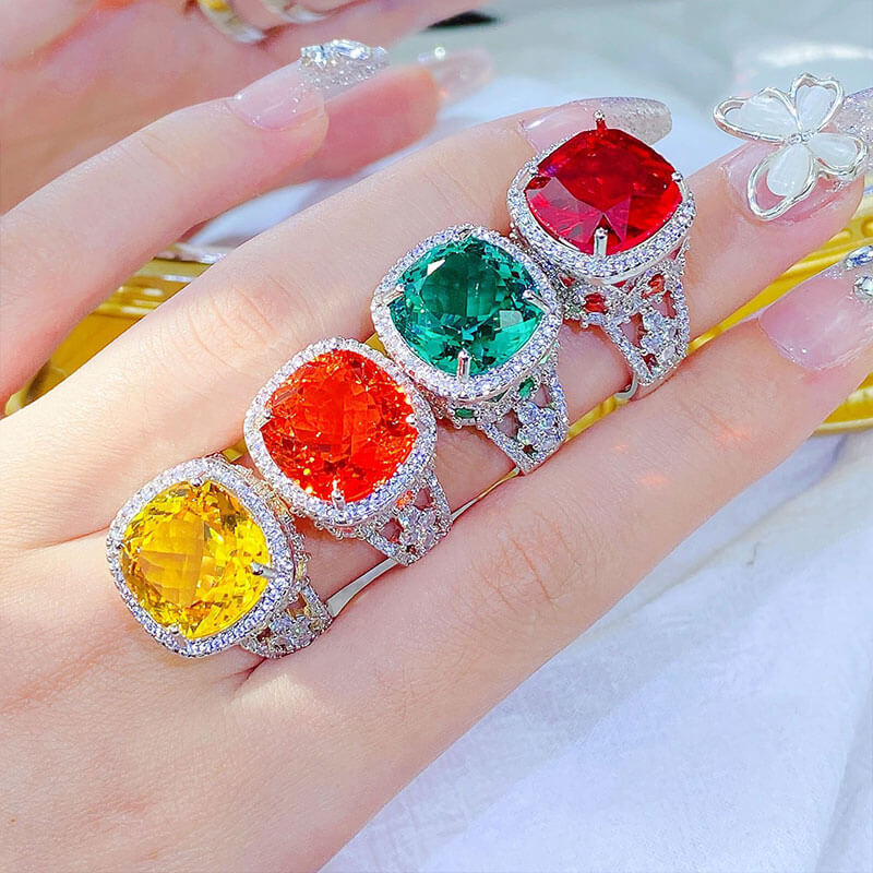 Micro-studded Diamond Imitation Cultured Emerald Ring Light Luxury Fanta Diamond Pigeon Blood Red Ring for Women