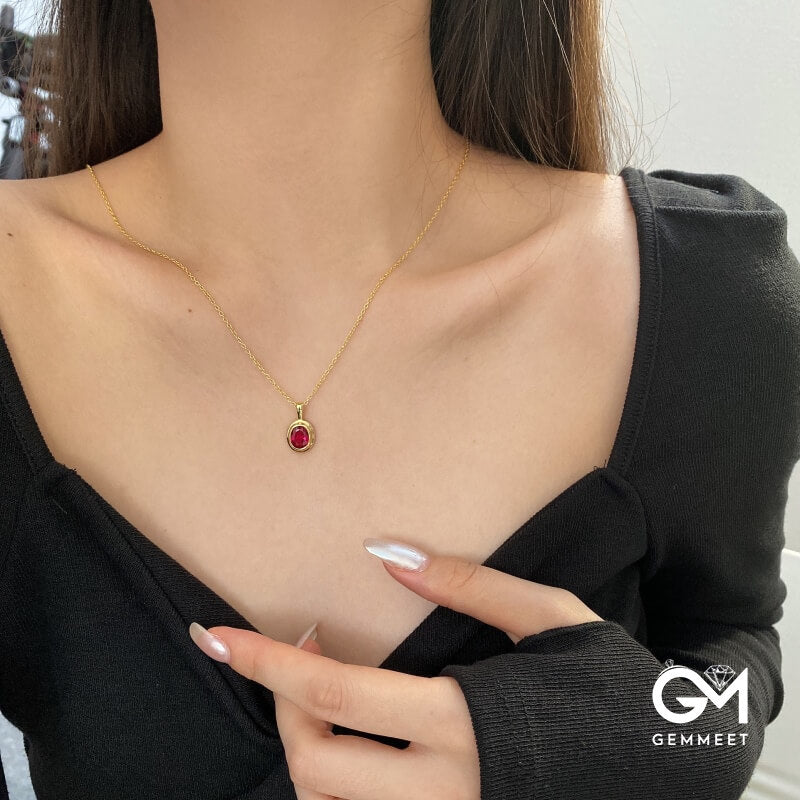 S925 Sterling Silver Red Zircon Necklace