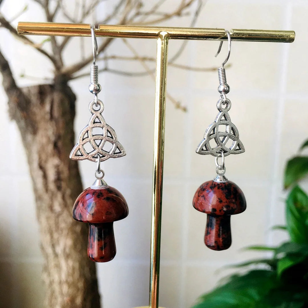 Natural Crystal Stone Cute Mushroom Shape Earrings