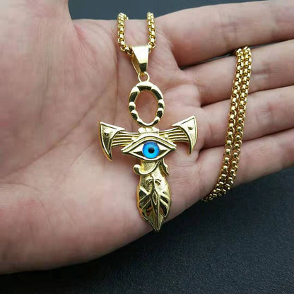 Men's Cross Steel Eye of Horus Pendant