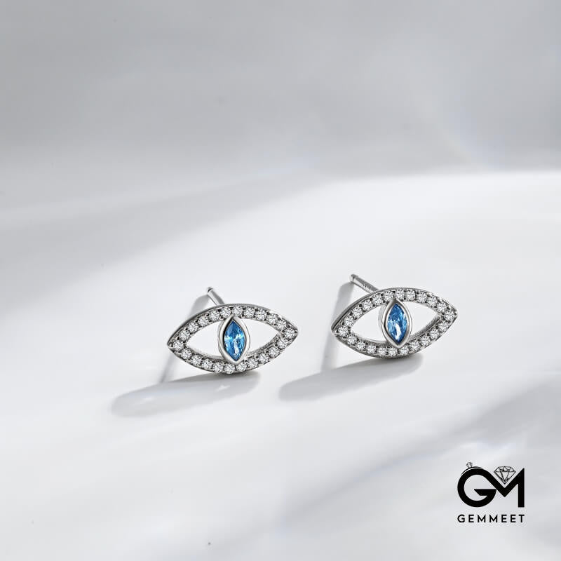 S925 Sterling Silver Devil's Eye White Blue Zircon Earrings