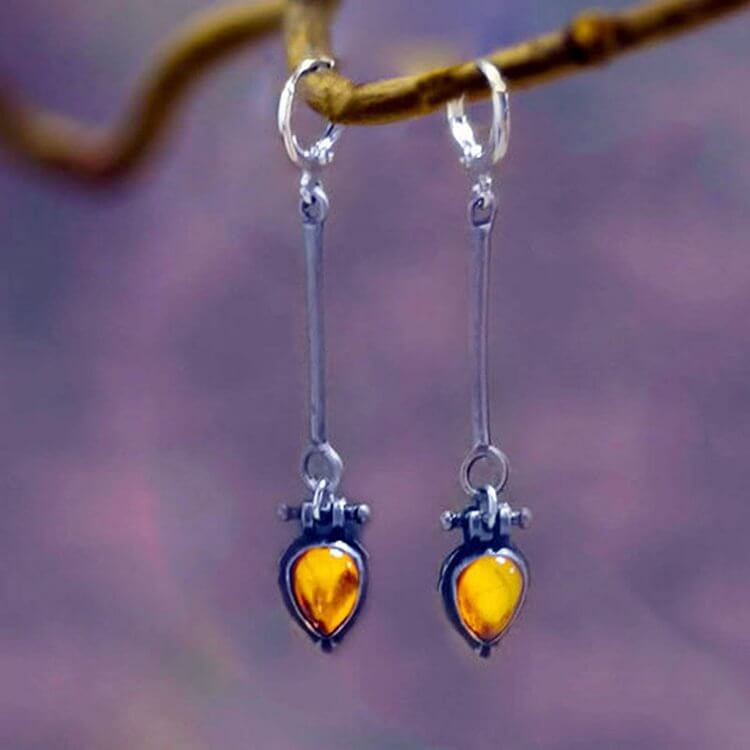 Tribe Water Drop Amber Stone Earrings