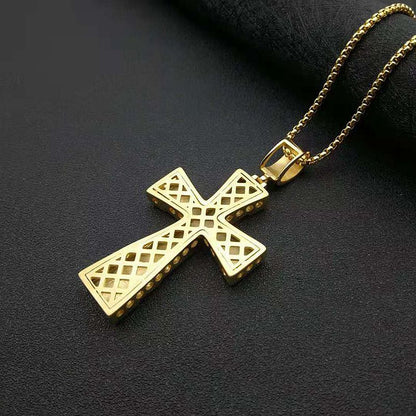 Hip Hop Cross Rectangular Gold Plated Full Zirconia Pendant