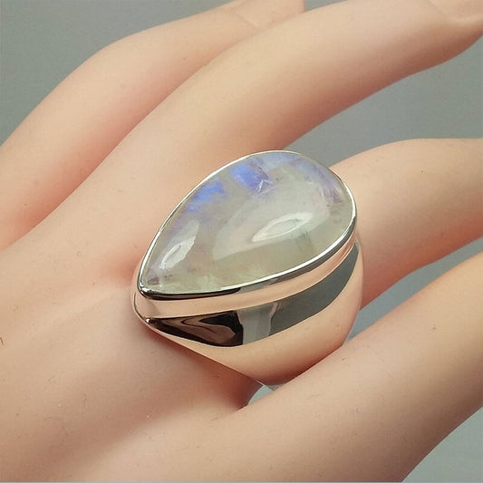 Cool Big Pear Cut Moonstone Punk Ring