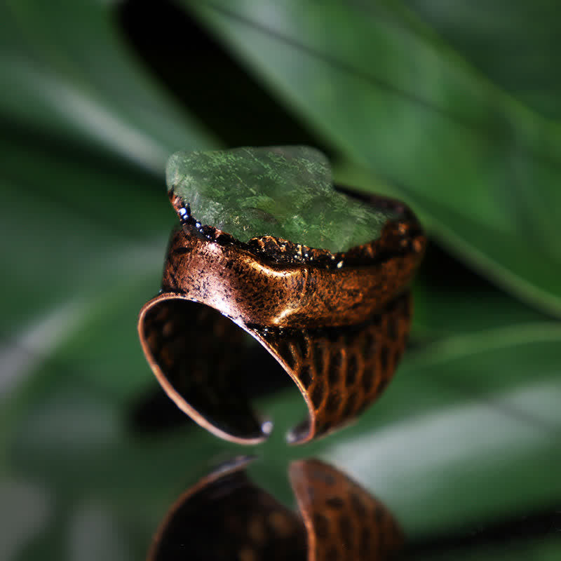 Moldavite Natural Crystal Adjustable Ring