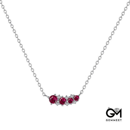 S925 Sterling Silver Rose Red Zircon Small Smile Arc Necklace