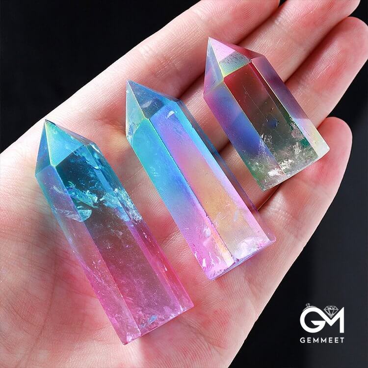 Pink Crystal with Aquamarine Crystal Wands Tower