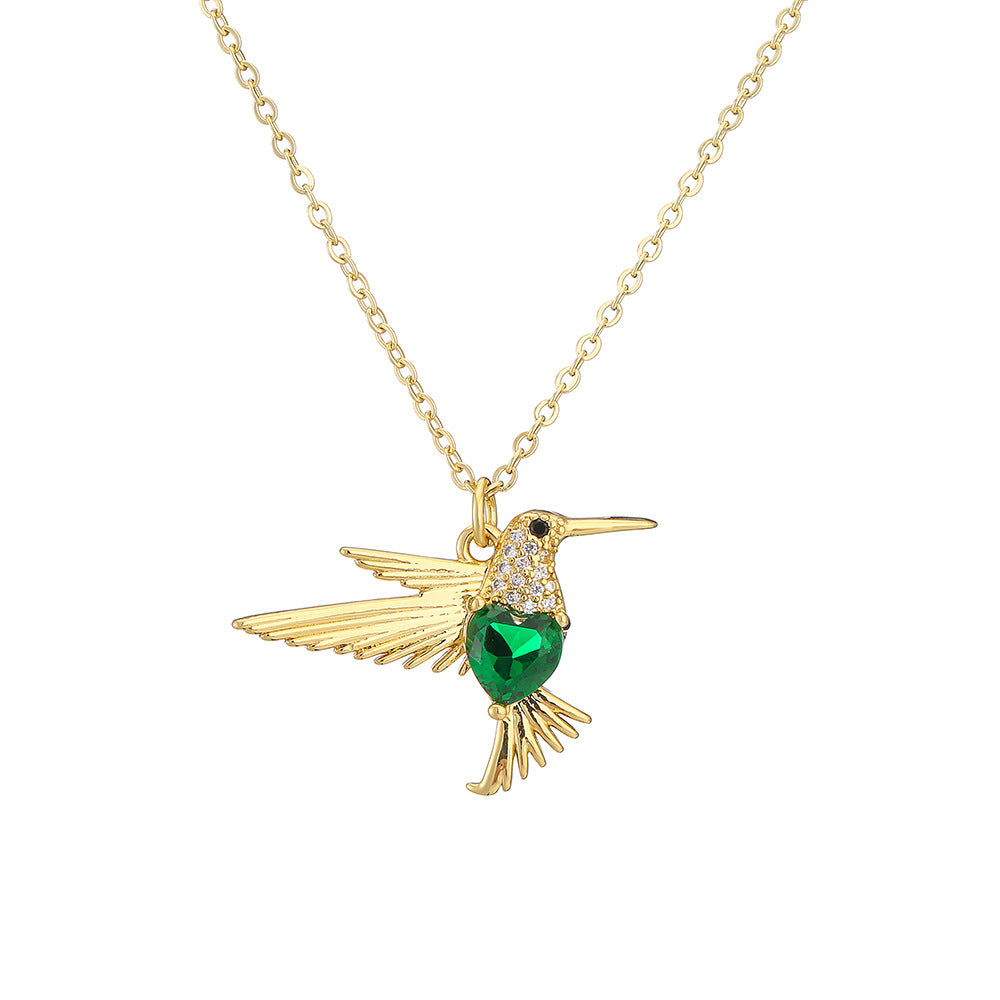 Hummingbird Shape Color Stones Pendant Chain Necklace