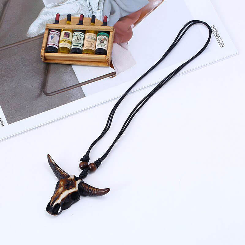 Vintage Resin Bull Head Ethnic Necklace