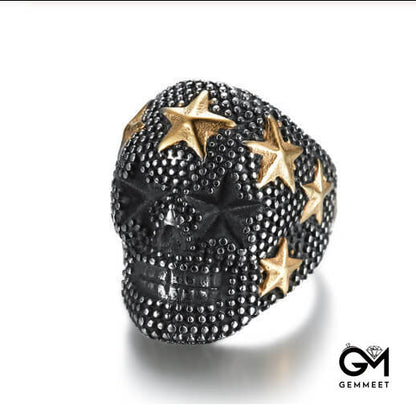 Titanium Steel Spotted Star Skull Ring