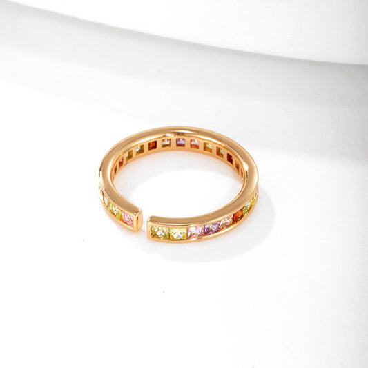 Colorful Square Zircon Inlaid Retro Luxury Open Ring