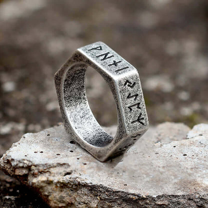 Hexagon Viking Runes Stainless Steel Ring