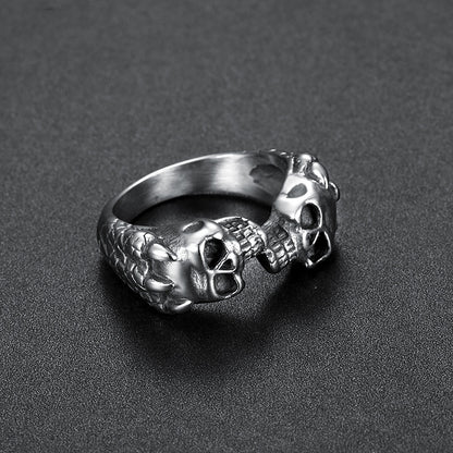 Stainless Steel Double Skull Small Head Ring