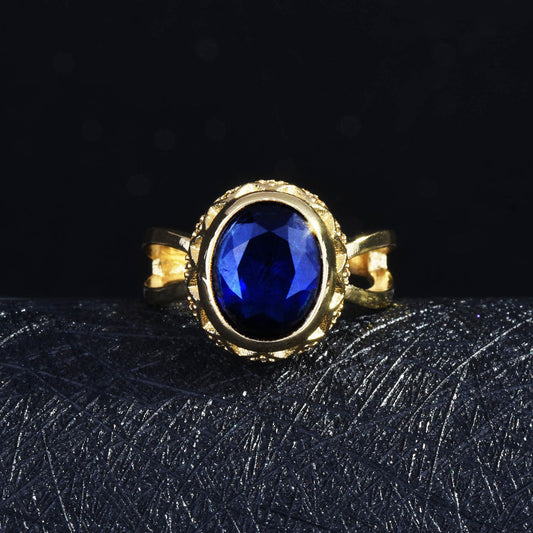 Golden Blue Sapphire Women Ring