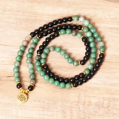 Green Aventurine Obsidian Lotus Symbol Necklace Bracelet