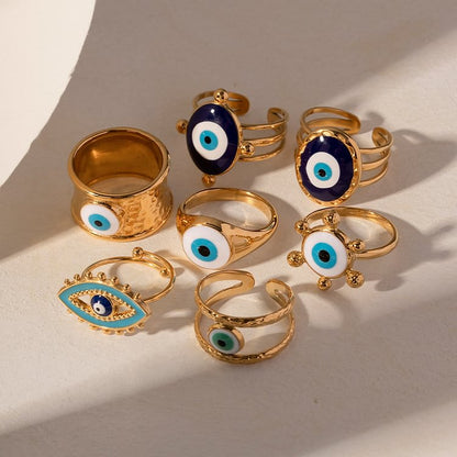 Various Evil Eye Glue Golden Adjustable Rings