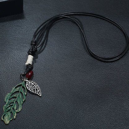 Ethnic Style All-match Retro Long Alloy Leaf Necklace