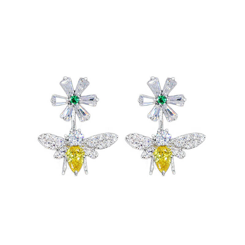 Bee Earrings Femininity Simple Rhinestone Flower Daisy Earrings