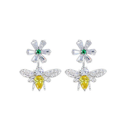 Bee Earrings Femininity Simple Rhinestone Flower Daisy Earrings