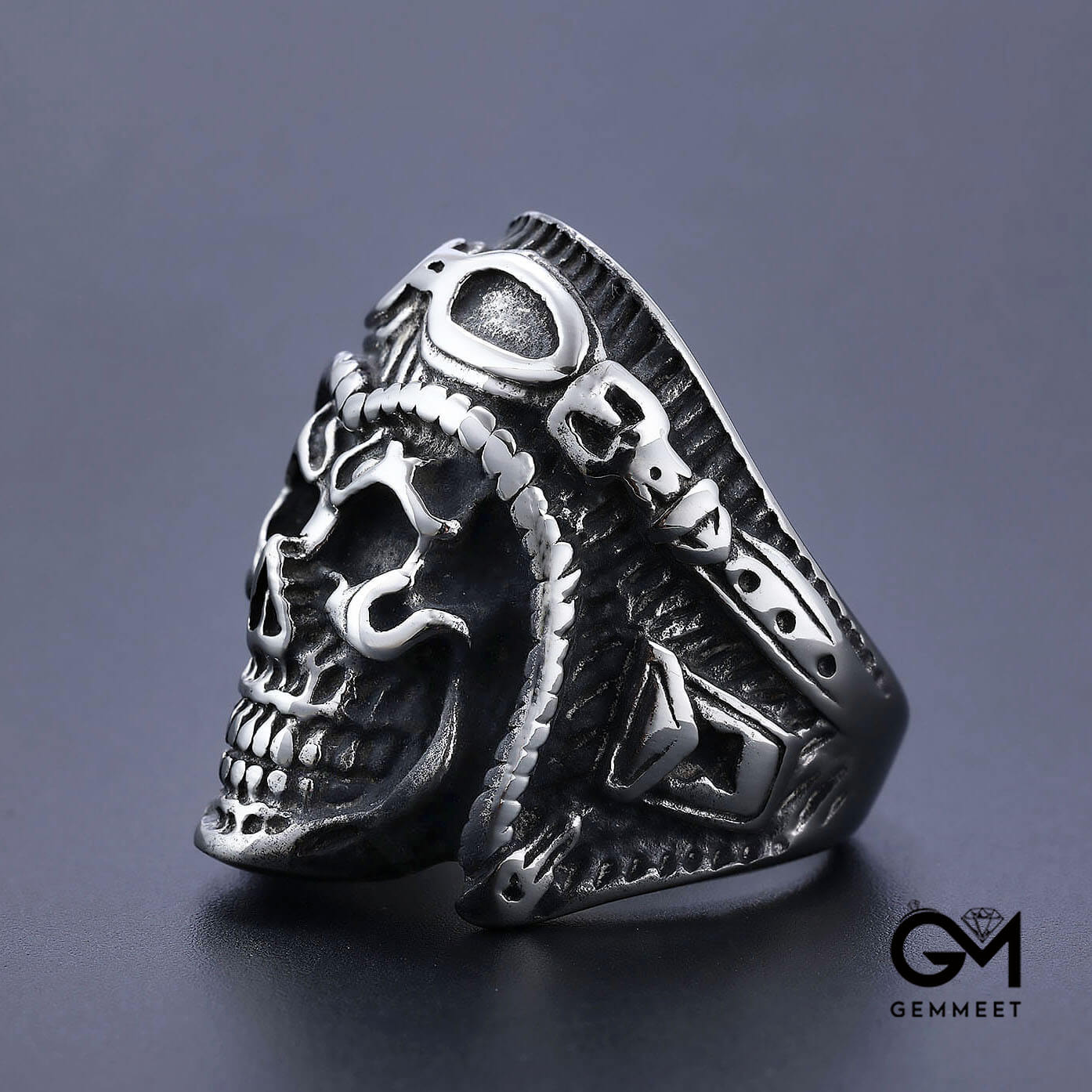 Men's Pilot Vintage Skull Motorcycle Ring