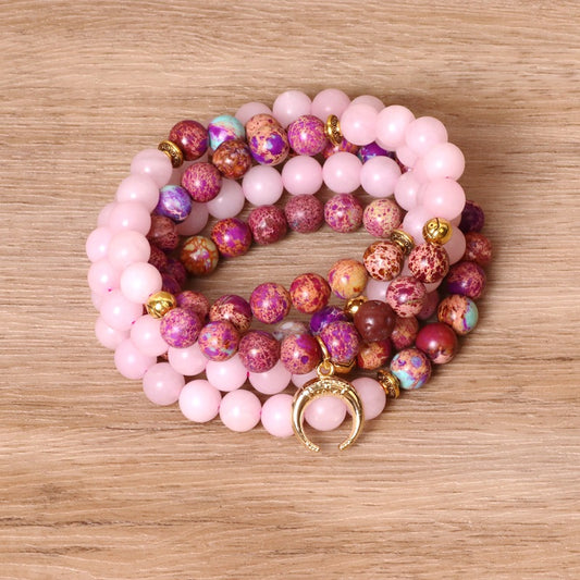 Pink 108 Beaded Elastic Bracelet