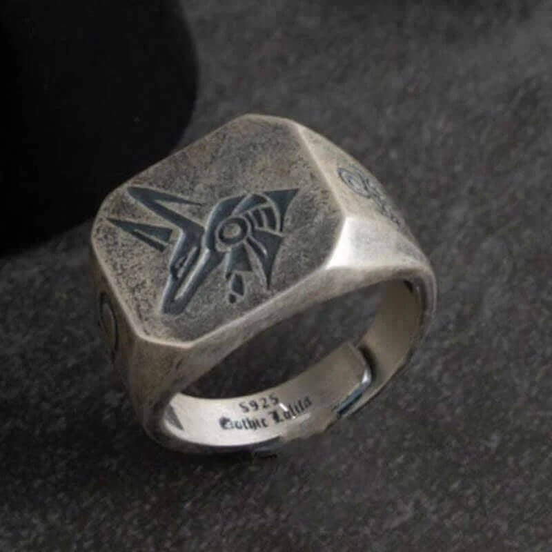 The God Of The Sky - Horus and Anubis Sterling Silver Ring