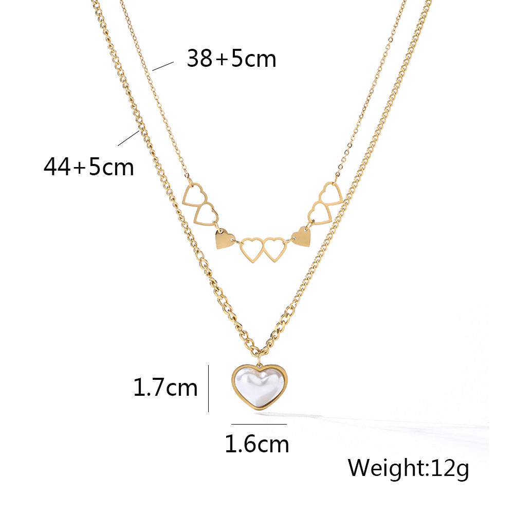 Cute Heart Shape Pendant Pearl Chain Necklace