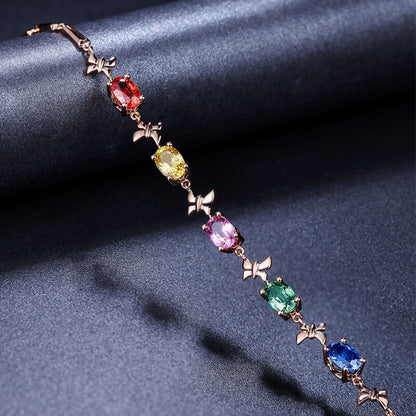 New 3.3 Carat Colored Imitation Sapphire Bow Bracelet Gold Colored Gemstone Bracelet