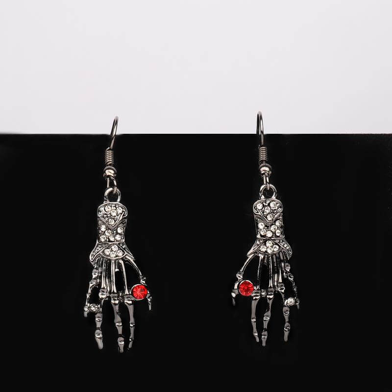 Halloween Skeleton Hand Bones Necklace Earrings Set