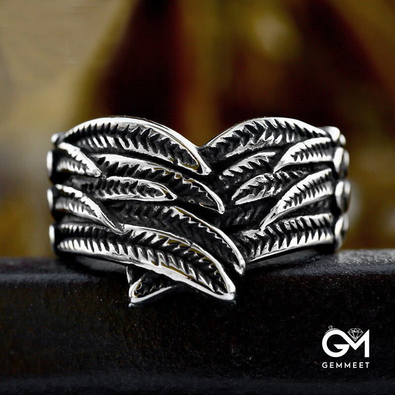 Stainless Steel Angel Wing Feather Ring