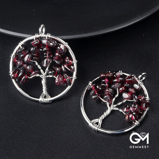 Garnet Stone Tree of Life Pendant