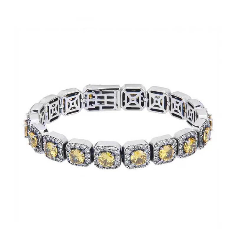 S925 Hiphop Halo Yellow Gem Tennis Bracelet