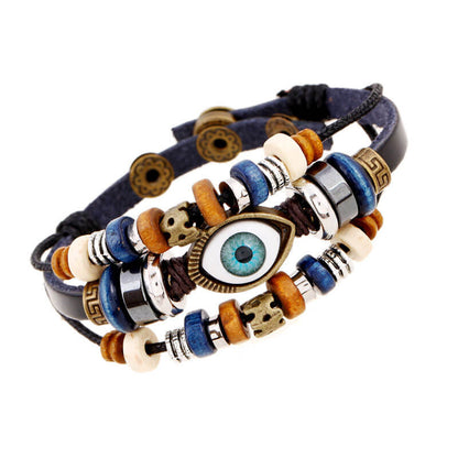 New Beaded Eyes Leather Bracelet Pull Adjustment Couple Leather Bracelet