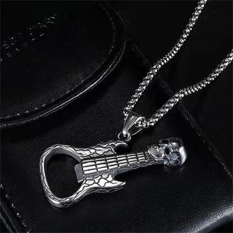 Men's Skull Guitar Bottle Opener Necklace