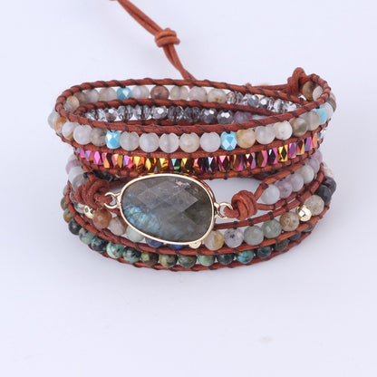 Flash Stone Cut Pendant Multi-layer Woven Bracelet