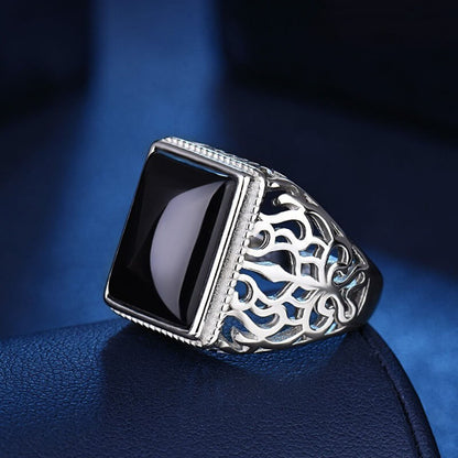 Retro Atmospheric Black Ring Imitation Black Agate Hollow Domineering Simple Personality Ring