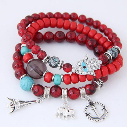 Elephant Tower Evil Eye Hamsa Bracelet Set