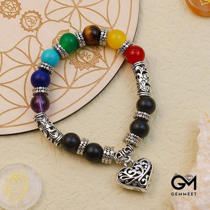 Chakra Natural Stone Heart Bracelet