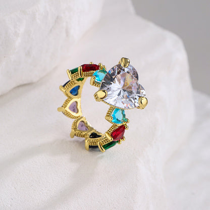 Golden Heart & Iris Shape Full Stones Ring