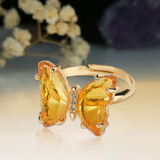 Multicolor Crystal Butterfly Adjustable Ring