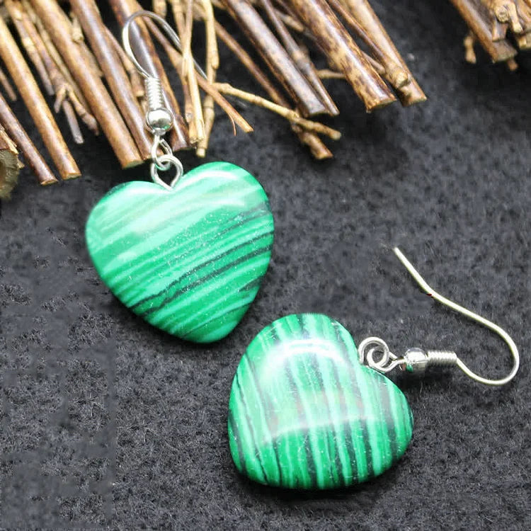 Natural Crystal Heart Healing Earrings